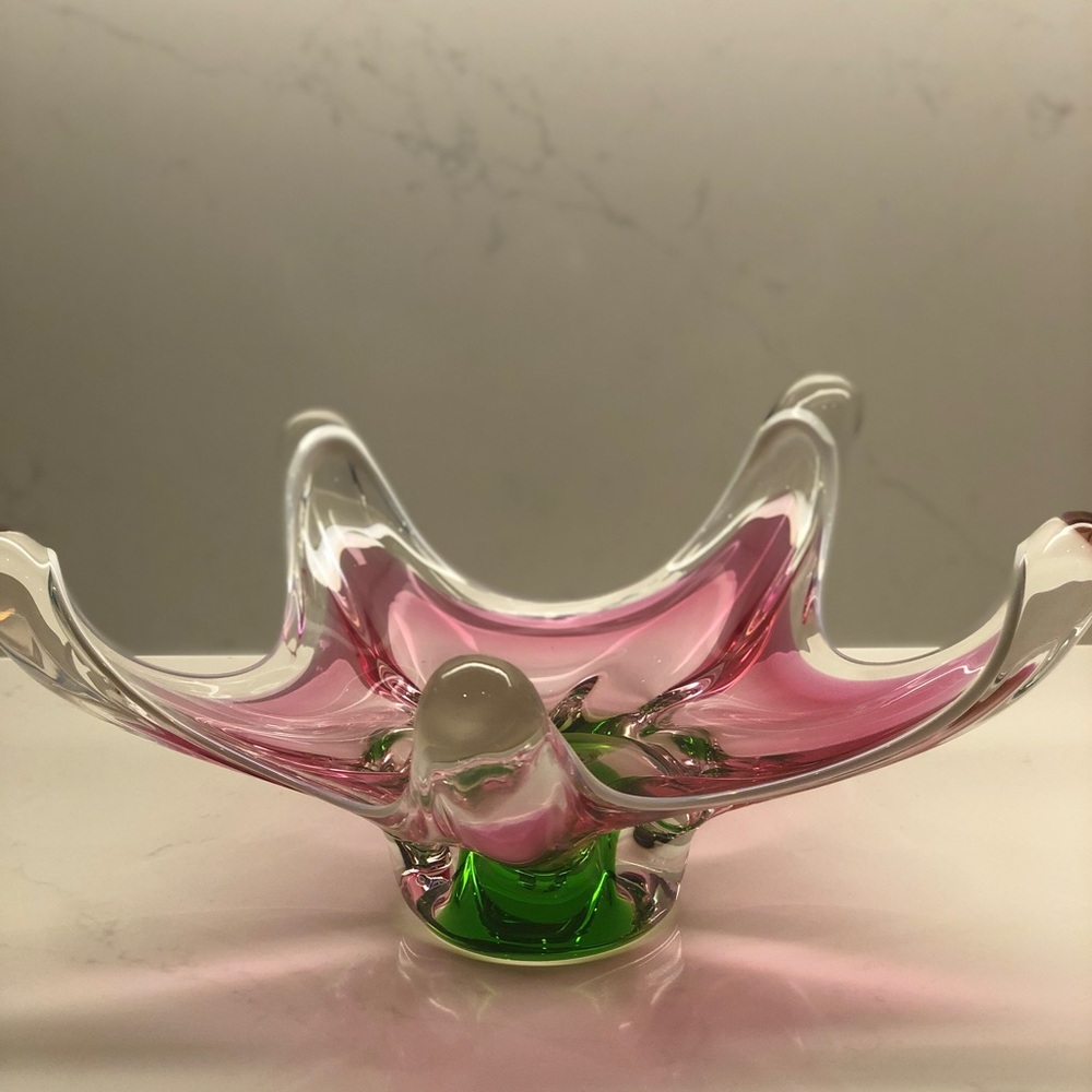 Vintage Czech Bohemian Chribska Art Glass Bowl Josef Hospodka Bowl 14"